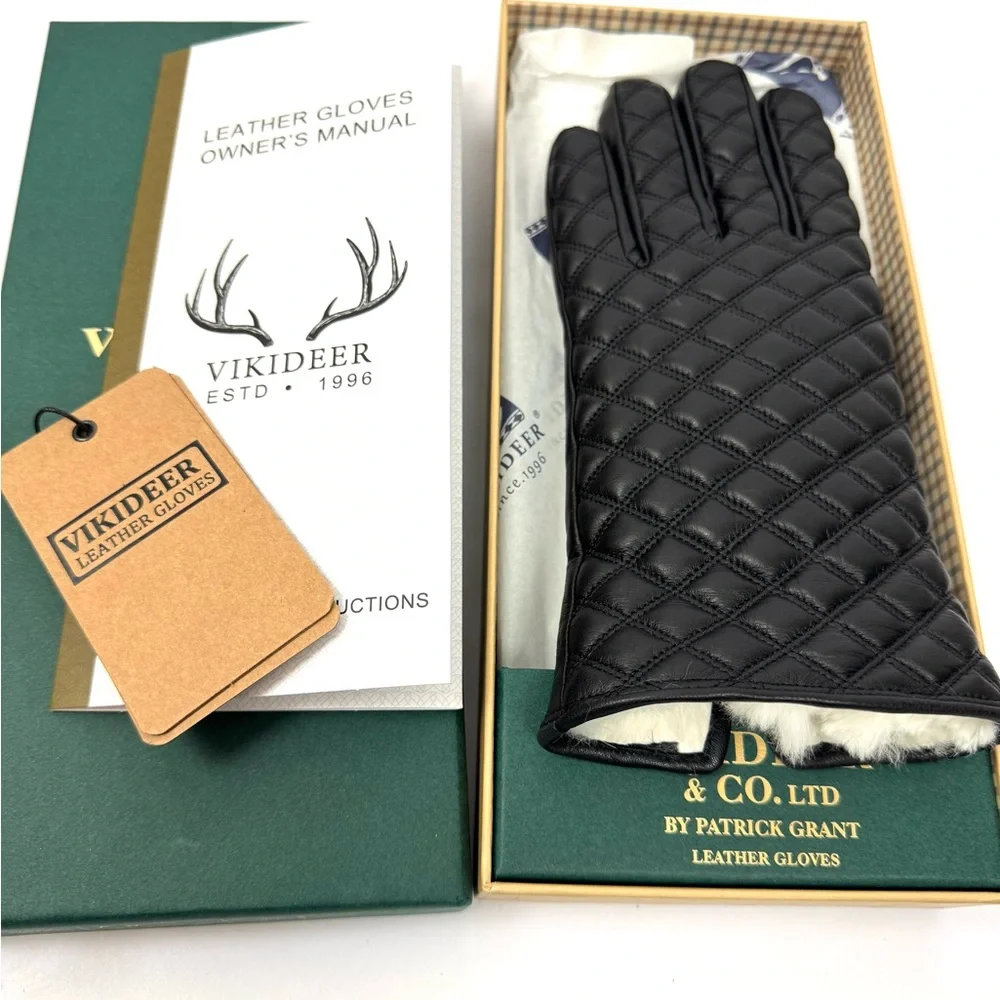 VIKIDEER Soft Leather Winter Warm Fur Lining Gloves In A Gift Box S